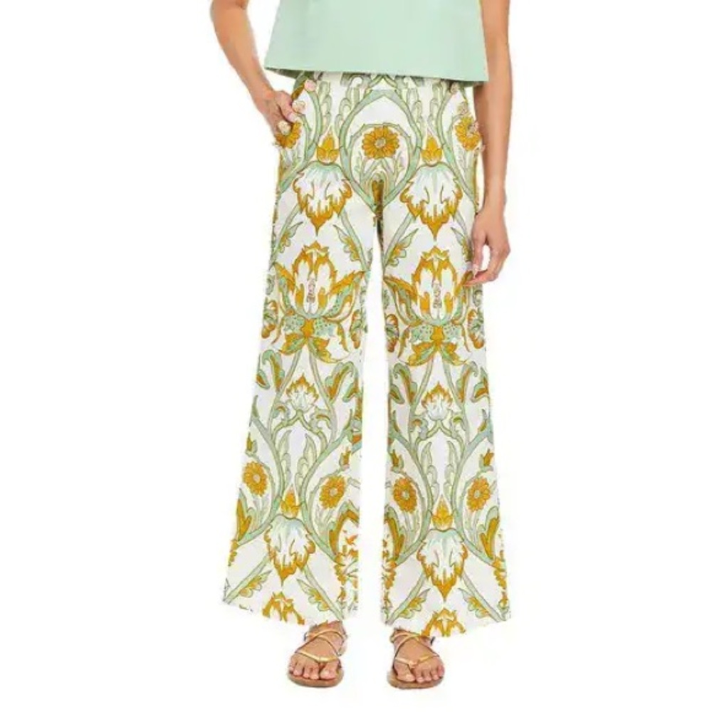 MESTIZA New York Antonella Wide Leg Pant Sage Garden Floral SZ 10 Spring Resort